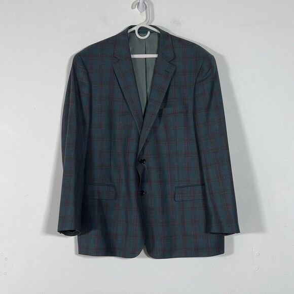 Renoir Double Vent 2 Button Blazer Jacket Mens Sz 46R Green Plaid Wool Linen - Picture 5 of 16